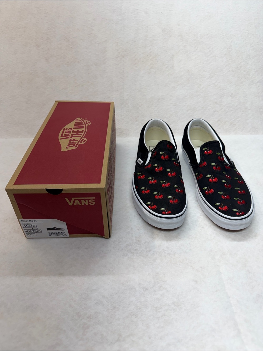 Vans Slip-On Sneakers with Red Cherry Pattern - Black/White